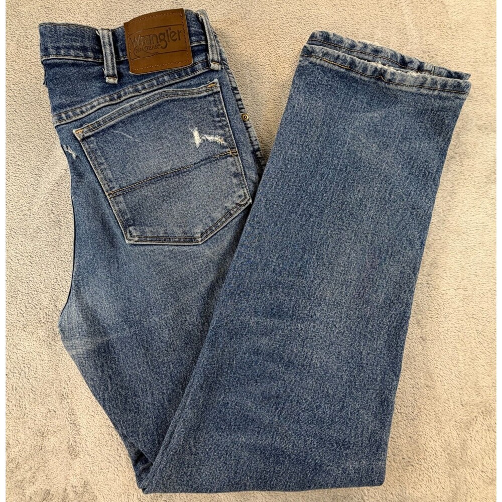 Wrangler Men’s 34x32 Distressed Jeans Medium Wash Straight Leg Denim